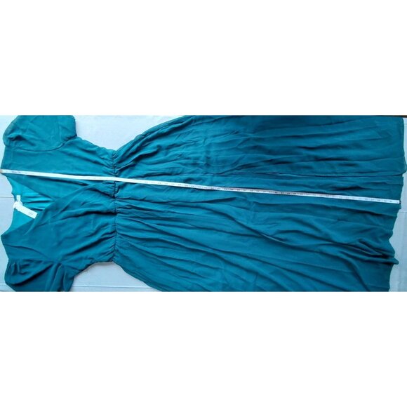 Baltic Born Vaughnie Chiffon Maxi Dress 2X Teal Belted Flutter Sleeve Front Slit - Picture 10 of 12